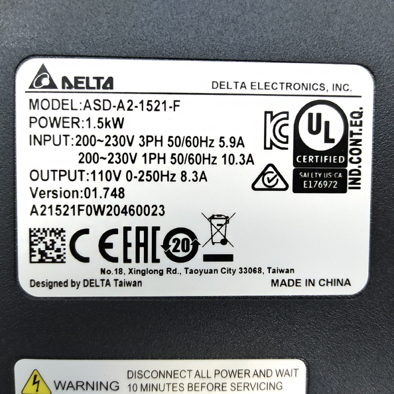 Servo drive ASD-A2-1521-F 62030020004 for drilling machine with CNC