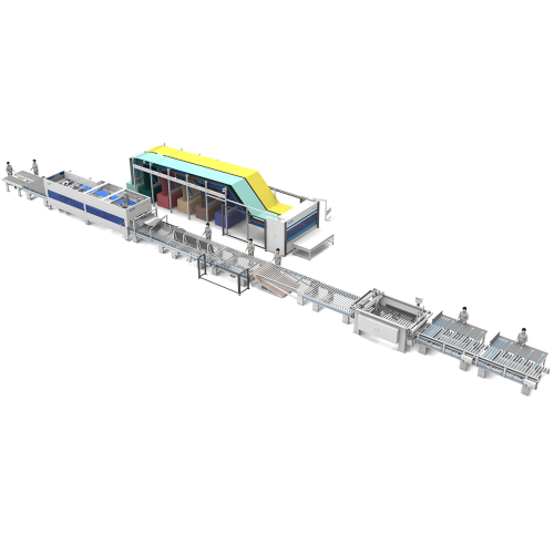 Packaging line for packing cabinet furniture parts